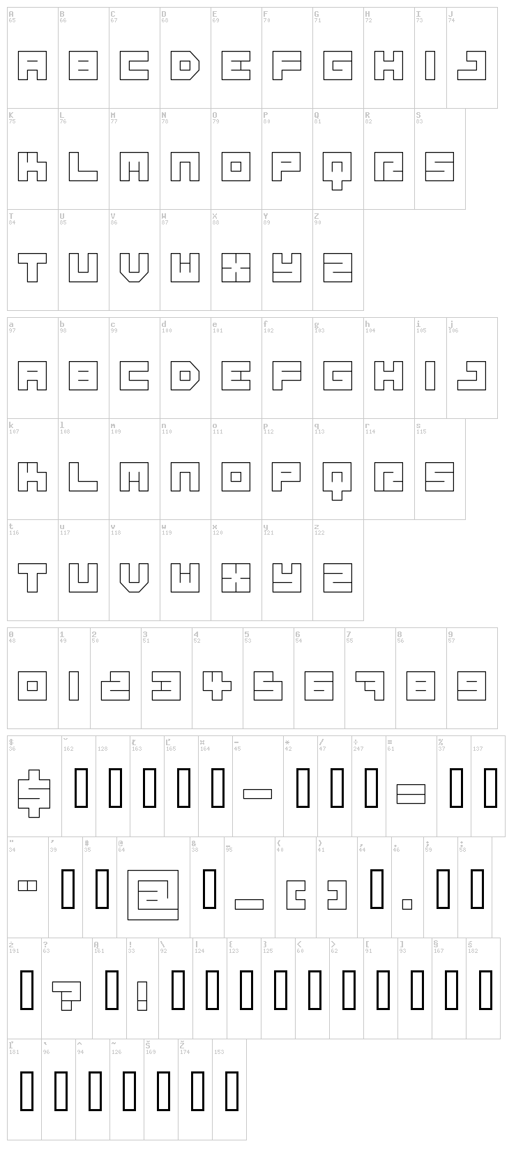 Miss Ellen font map